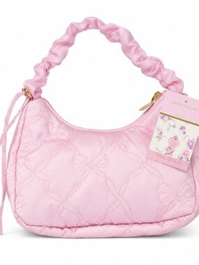 LoveShackFancy Light Pink Quilted Bow-Accent Shoulder Bag